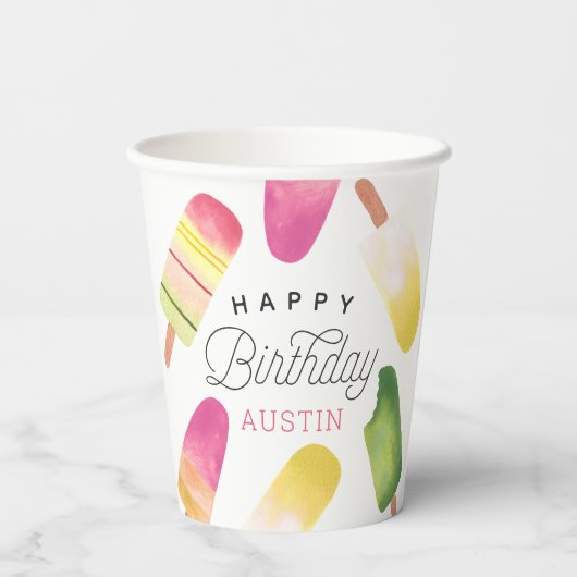 ピンクポスクルパーソナライズされた子供の誕生日パーティー 紙コップ (裏面)