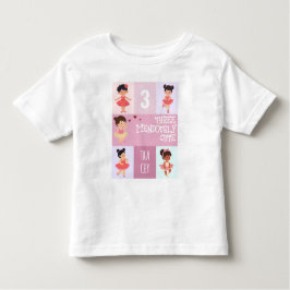 ピンクポップカラーのパステルプリント バレリーナ 3歳誕生日 トドラーTシャツ