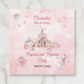 ピンクポップコーンとパジャマススランバーバースデーパーティー フェイバータグ (正面)