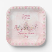 ピンクポップコーンとパジャマススランバーバースデーパーティー ペーパープレート (正面)