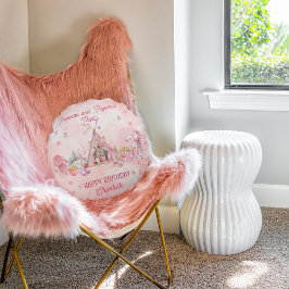 ピンクポップコーンとパジャマススランバーバースデーパーティー ラウンドクッション