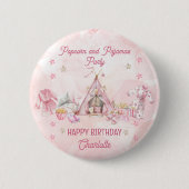 ピンクポップコーンとパジャマススランバーバースデーパーティー 缶バッジ (正面)