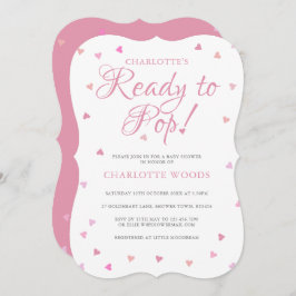 ピンクポップ・アートのハートベビーシャワー/散水 招待状