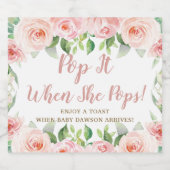 ピンクポップ・アートのフローラ時に彼女のポップ女の子の赤ちゃんシャワー スパークリングワインラベル (シングルラベル)