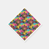 ピンクポップ・アートの、イエロー、ブルーのタイガーアートパターン スタンダードカクテルナプキン (角)