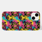 ピンクポップ・アートの、イエロー、ブルーのタイガーアートパターン Case-Mate iPhoneケース (裏面 (横))