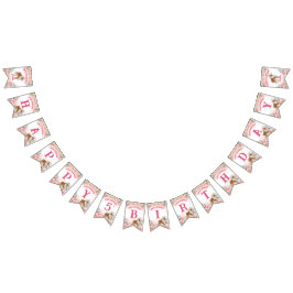 ピンクポニーの誕生日ギディーアップ女性のカーボーイパーティーバナー バンティングフラッグ