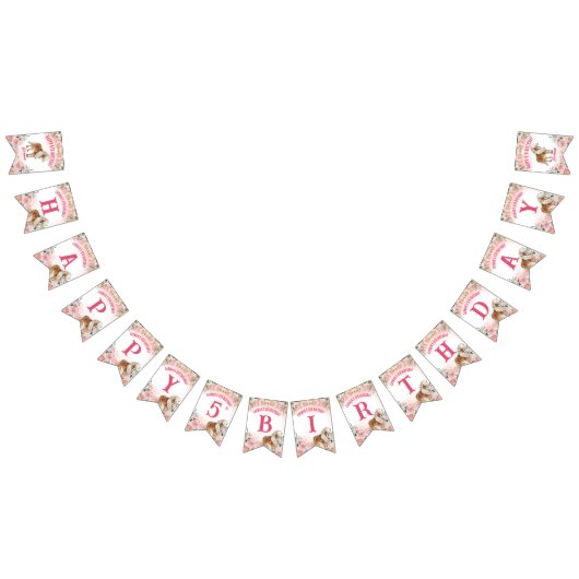 ピンクポニーの誕生日ギディーアップ女性のカーボーイパーティーバナー バンティングフラッグ (全)