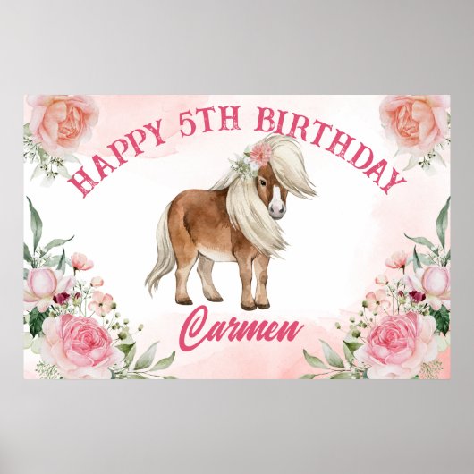 ピンクポニーの誕生日ギディーアップ女性のカーボーイパーティーバナー ポスター (正面)