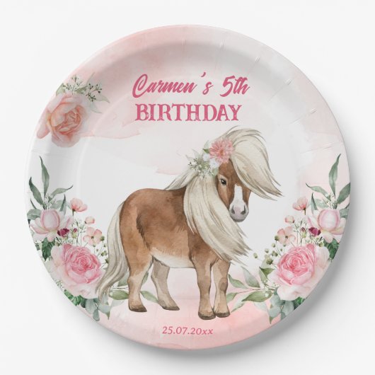 ピンクポニーの誕生日ギディーアップ女性のカーボーイパーティー ペーパープレート (正面)