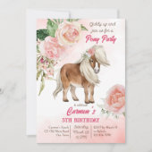 ピンクポニーの誕生日ギディーアップ女性のカーボーイパーティー 招待状 (正面)