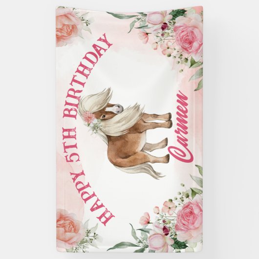 ピンクポニーの誕生日ギディーアップ女性のカーボーイパーティー 横断幕 (縦)