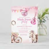 ピンクポニーパーティーカントリーウエスタンガール誕生日 招待状 (スタンド正面)
