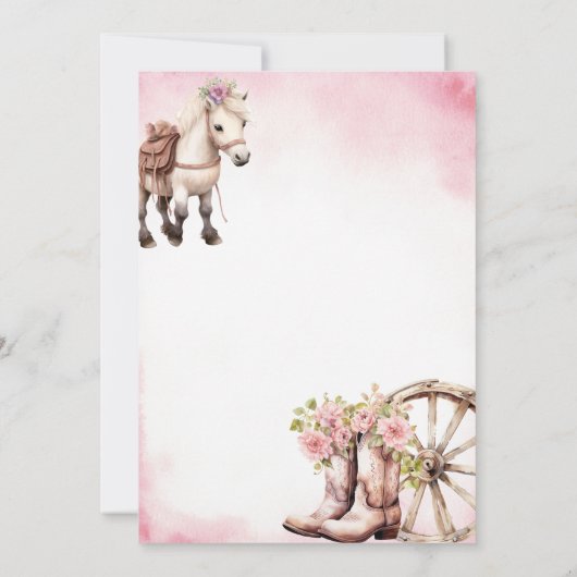 ピンクポニーパーティーカントリーウエスタンガール誕生日 招待状 (裏面)