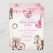ピンクポニーパーティーカントリーウエスタンガール誕生日 招待状 (正面/裏面)