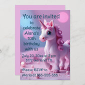 ピンクポニーユニコーン誕生日パーティーへの招待 招待状 (正面/裏面)