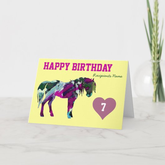 ピンクポニー誕生日カード – 年齢7 カード (正面)