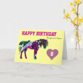 ピンクポニー誕生日カード – 年齢8 カード (黄色い花)
