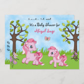 ピンクポニー馬ベビーシャワー招待状～女の子 招待状 (正面/裏面)