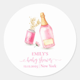 ピンクポピンシャンパンビールガールベビーシャワー ラウンドシール
