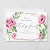 ピンクポピーが私のメイド・オブ・オーナー(花嫁付き添い人) 招待状 (正面)