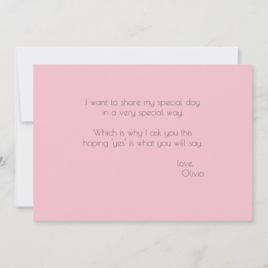 ピンクポピーが私のメイド・オブ・オーナー（花嫁付き添い人） 招待状 (裏面)