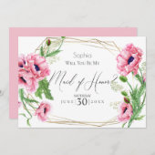 ピンクポピーが私のメイド・オブ・オーナー（花嫁付き添い人） 招待状 (正面/裏面)