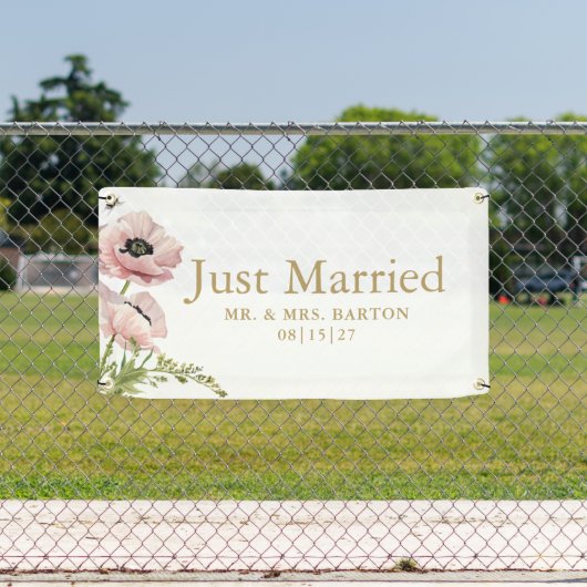 ピンクポピーたった今結婚しましたカーバナー 横断幕 (インサイチュ)