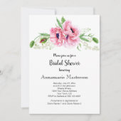 ピンクポピーズグリーンリーブーケブライダルシャワー | 招待状 (正面)