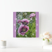 ピンクポピーフローラフラワー子供ルーム時計 スクエア壁時計 (ホーム)