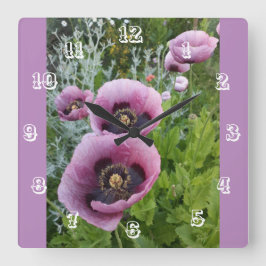 ピンクポピーフローラフラワー子供ルーム時計 スクエア壁時計