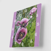 ピンクポピーフローラフラワー子供ルーム時計 スクエア壁時計 (傾斜)