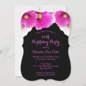 ピンクポピーフローラブラックバースデーパーティー 招待状 (正面)