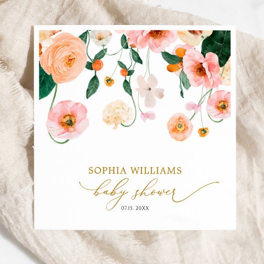 ピンクポピーフローラベビーシャワーナプキン スタンダードカクテルナプキン