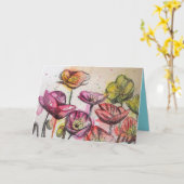 ピンクポピー水彩及びインク誕生日カード カード (黄色い花)