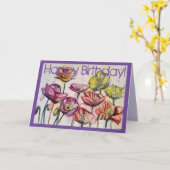 ピンクポピー水彩及びインク誕生日カード カード (黄色い花)