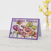 ピンクポピー水彩及びインク誕生日カード カード (黄色い花)