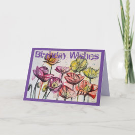 ピンクポピー水彩及びインク誕生日カード カード