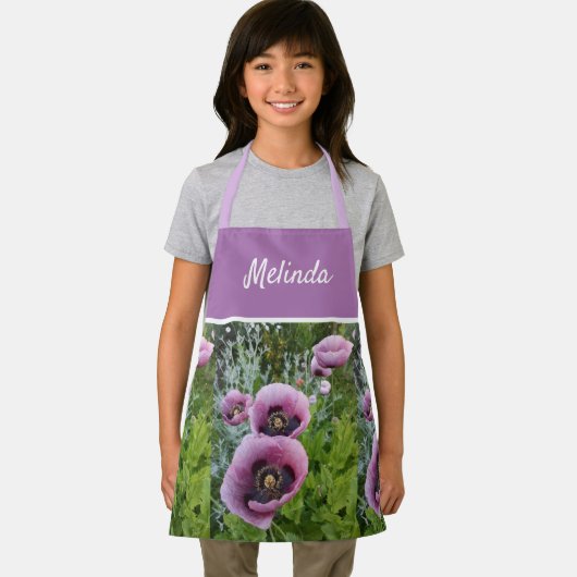 ピンクポピー紫フラワーガールズ子供エプロン エプロン (インサイチュ)