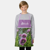 ピンクポピー紫フラワーガールズ子供エプロン エプロン (着用した状態)