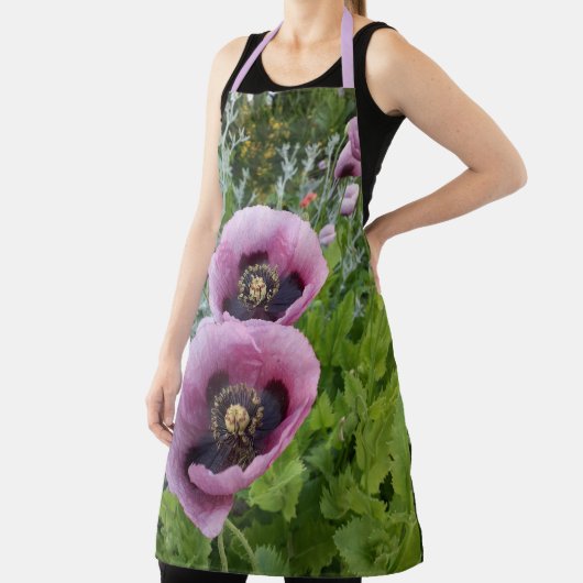 ピンクポピー紫色の花の女性用ママエプロン エプロン (インサイチュ)