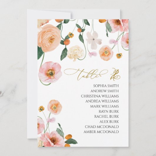 ピンクポピー結婚のテーブル番号2シーティングチャート 招待状 (裏面)