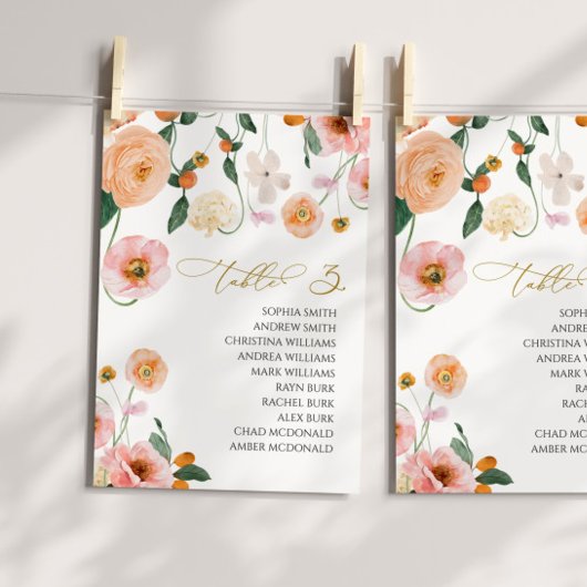 ピンクポピー結婚のテーブル番号3シーティングチャート 招待状