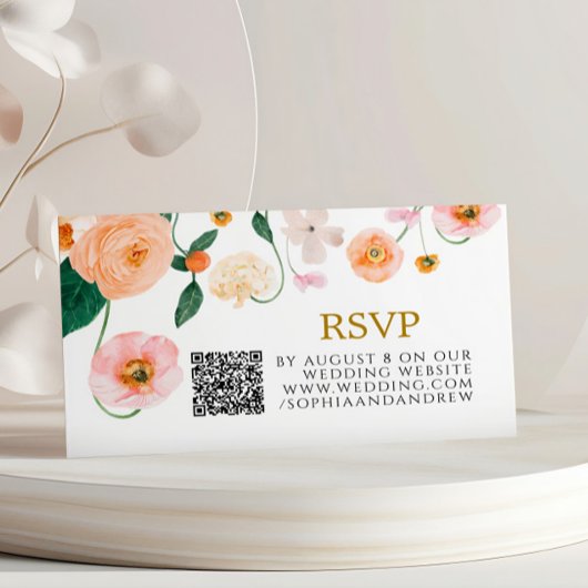 ピンクポピー結婚フローラのQR RSVP エンクロージャーカード