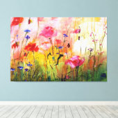ピンクポピー絵画ズワイルドフラワーのキャンバス キャンバスプリント (インサイチュ (ウッドフロア))