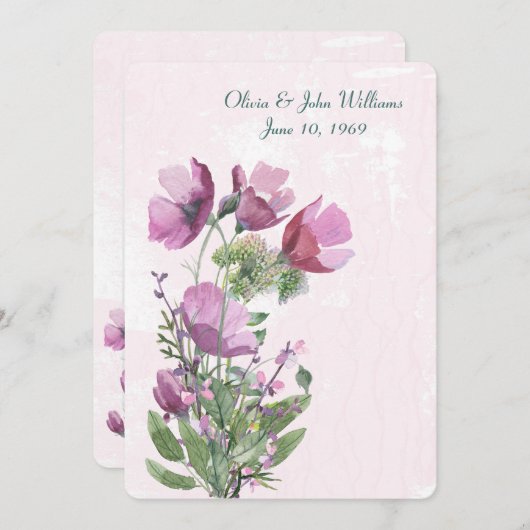 ピンクポピー花束結婚式の招待 招待状 (正面/裏面)