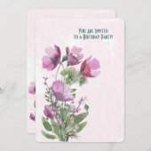 ピンクポピー花束誕生日パーティー 招待状 (正面/裏面)
