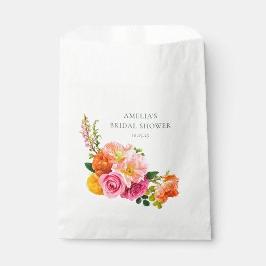 ピンクポピー鮮やかズフローラ開花ブライダルシャワー フェイバーバッグ (正面)