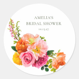 ピンクポピー鮮やかズフローラ開花ブライダルシャワー ラウンドシール