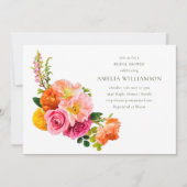 ピンクポピー鮮やかズフローラ開花ブライダルシャワー 招待状 (正面)